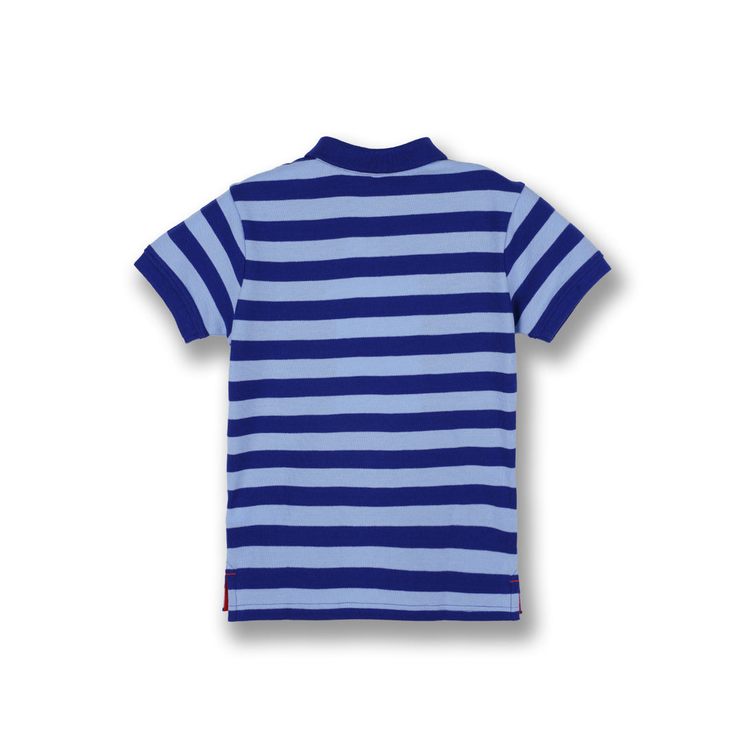 Poney Boys Blue Yard Dye Stripe Short Sleeve Polo