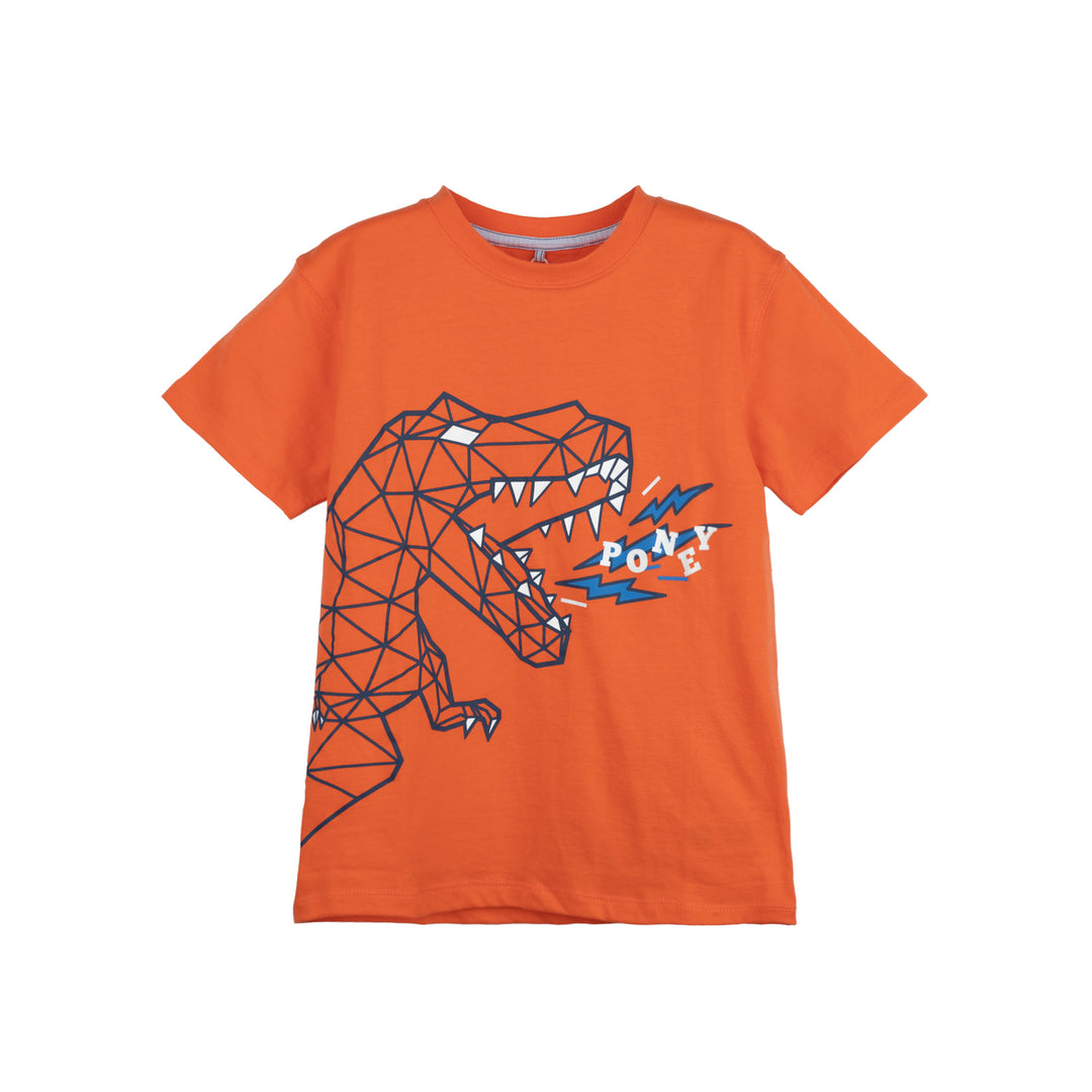 Poney Boys Orange Triangular T-Rex Roar Short Sleeve Tee