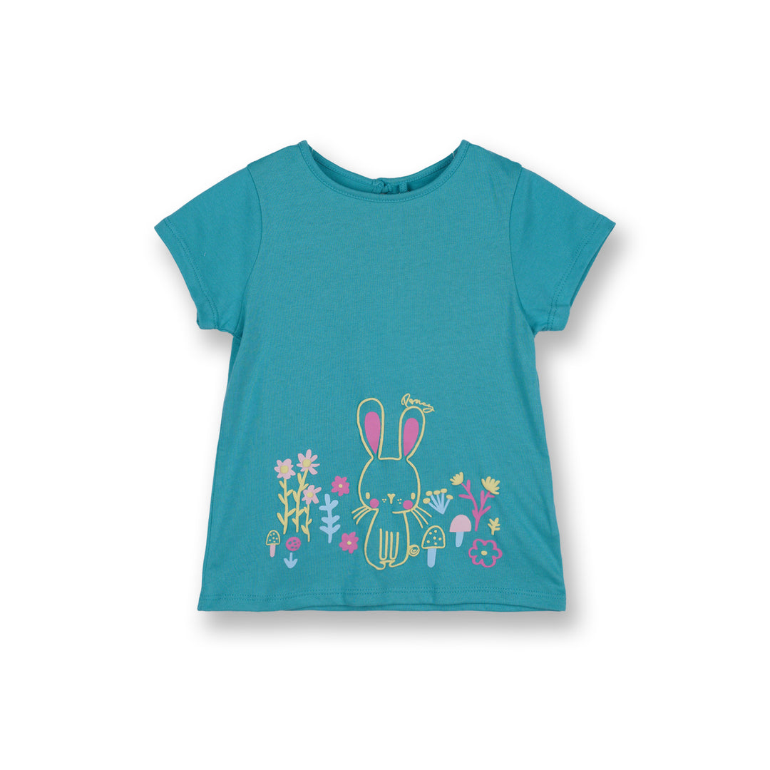 Poney Girls Turquoise Cottontail In A Blooming Garden Short Sleeve Tee