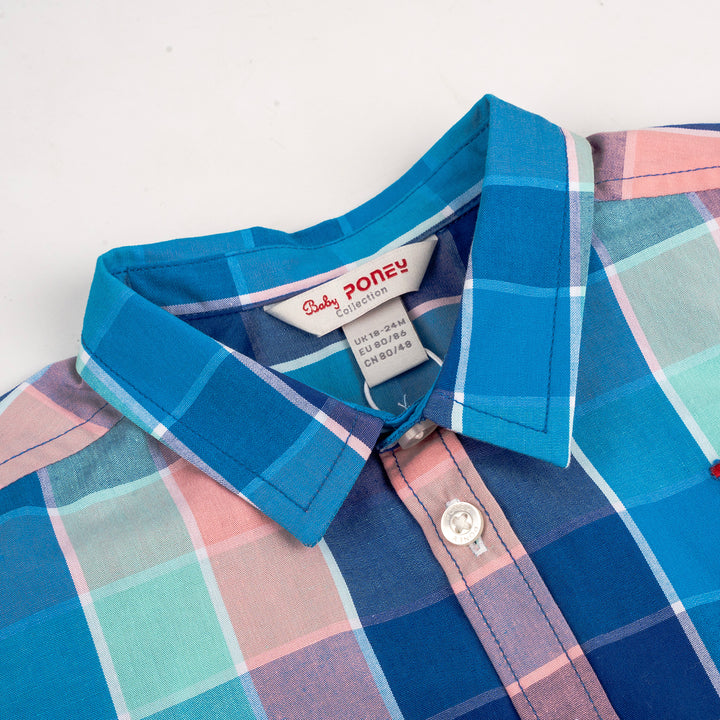 Poney Boys Blue Checks Short Sleeve Shirt