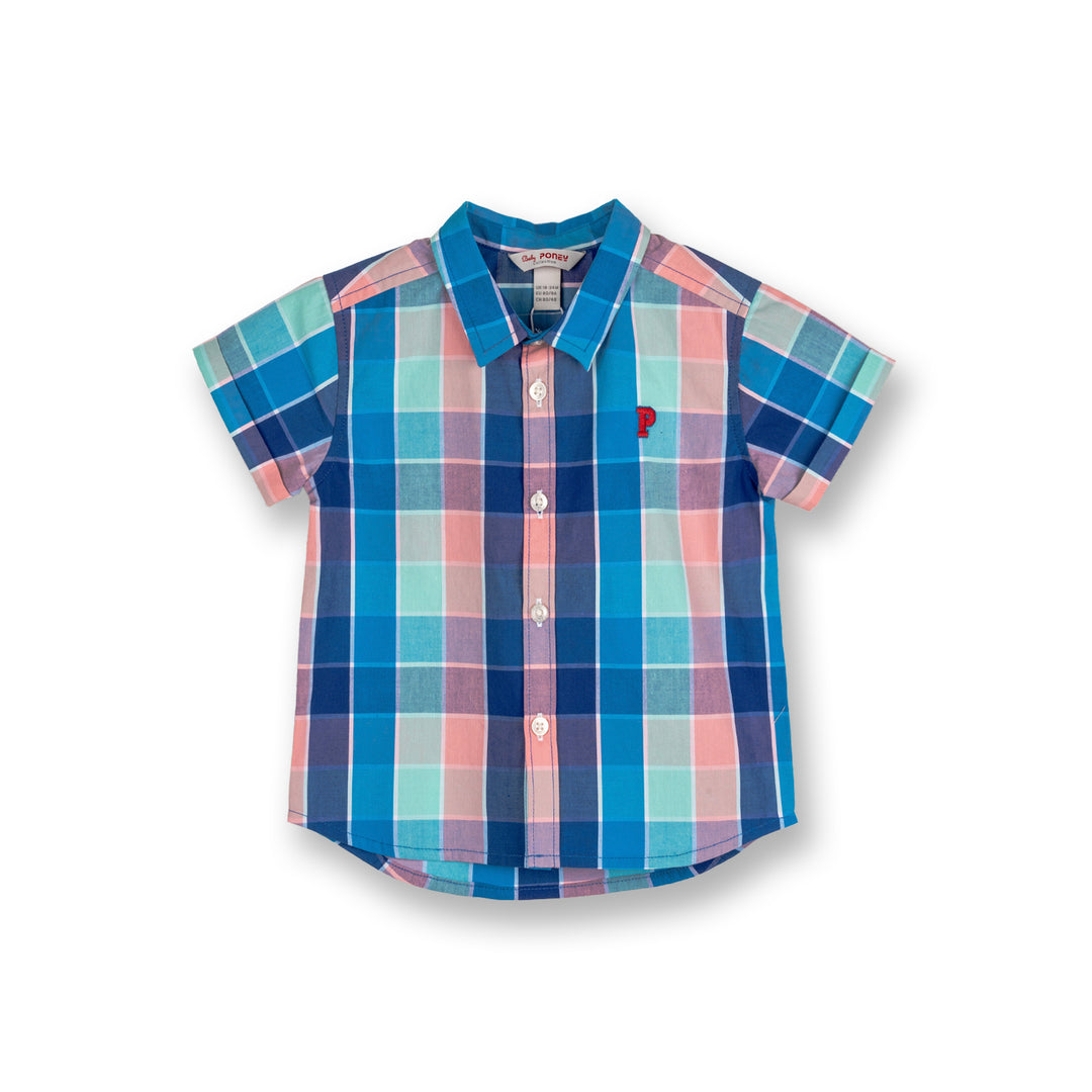 Poney Boys Blue Checks Short Sleeve Shirt
