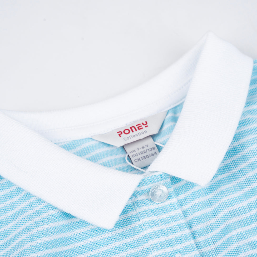 Poney Girls Light Blue Stripes Sleeveless Polo