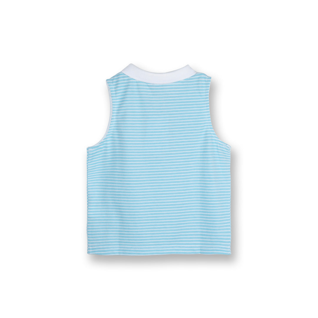 Poney Girls Light Blue Stripes Sleeveless Polo