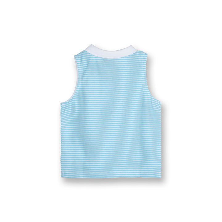 Poney Girls Light Blue Stripes Sleeveless Polo