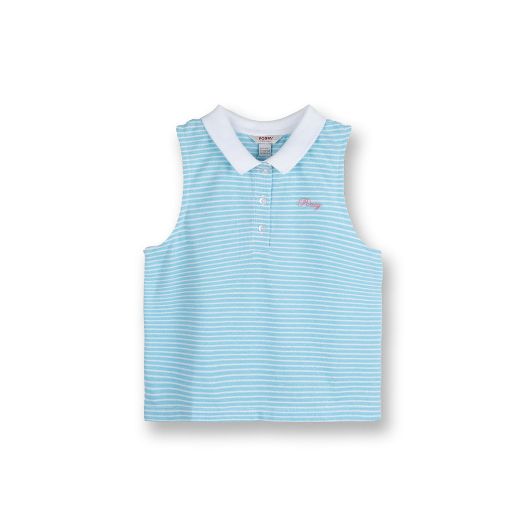 Poney Girls Light Blue Stripes Sleeveless Polo