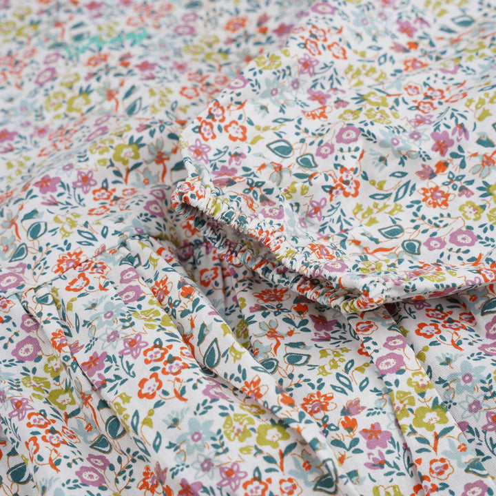 Poney Girls White Cheerful Flowers Long Sleeve Dress