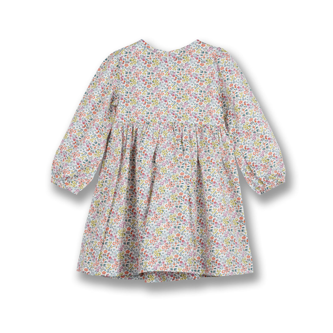 Poney Girls White Cheerful Flowers Long Sleeve Dress