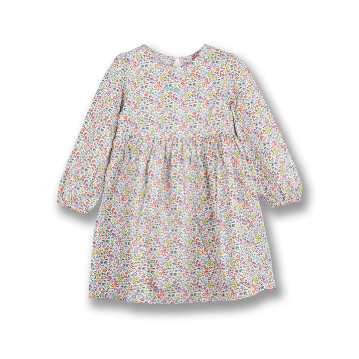 Poney Girls White Cheerful Flowers Long Sleeve Dress