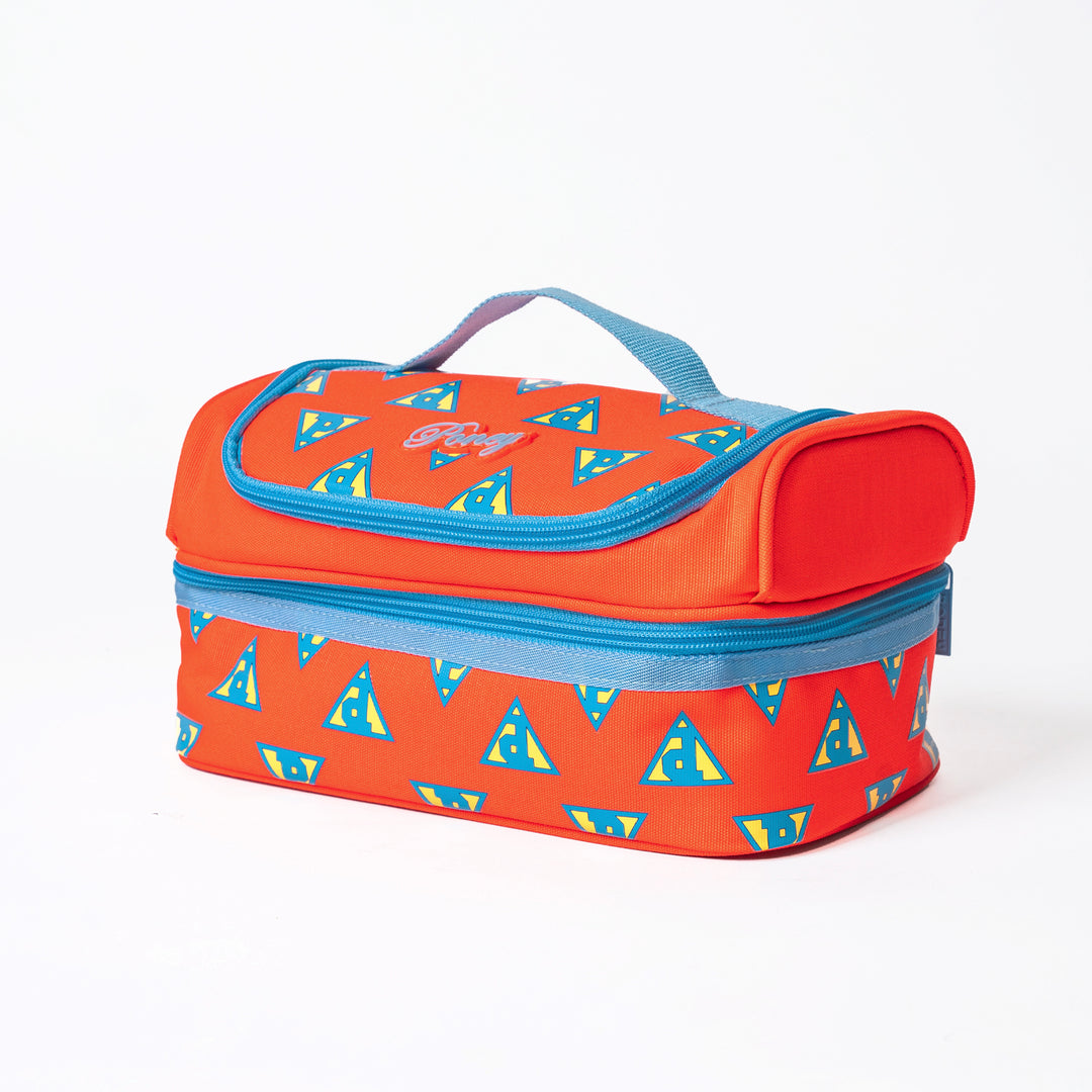 Poney Girls Orange Poney Logo Full Print Double Zipper Lunch Bag KG006