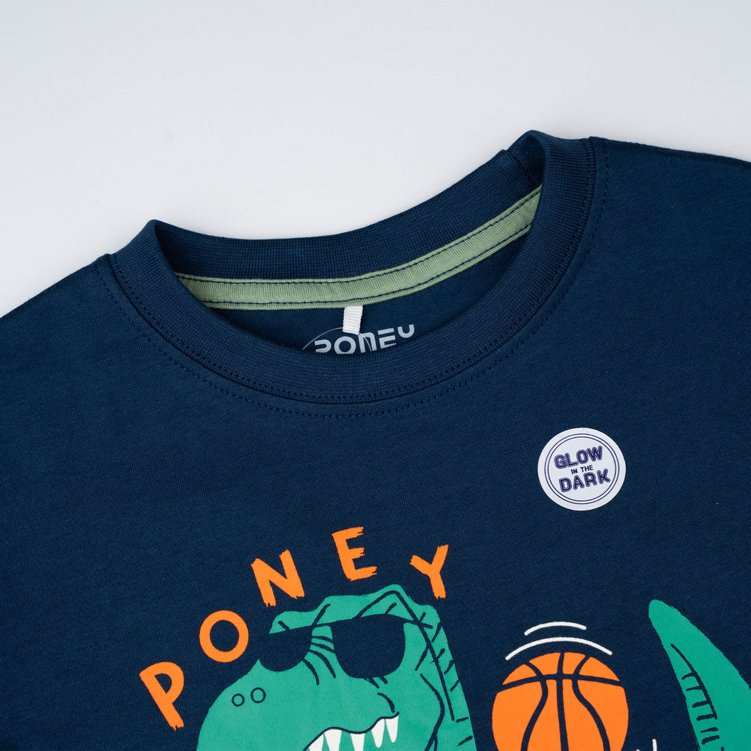 Poney Boys Navy Hoopsaurus Regular Fit Short Sleeve Tee