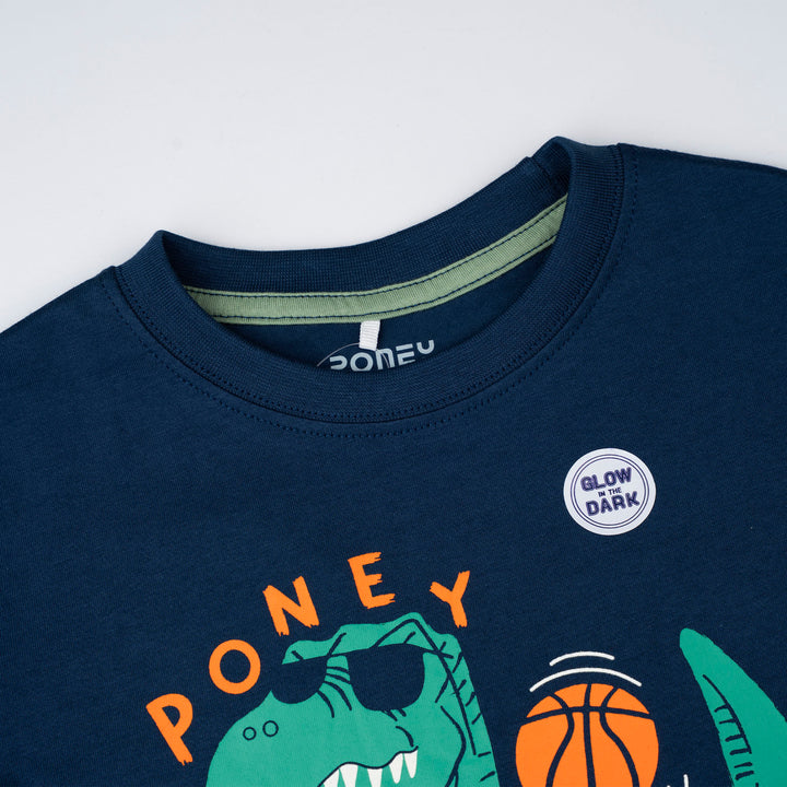Poney Boys Navy Hoopsaurus Regular Fit Short Sleeve Tee