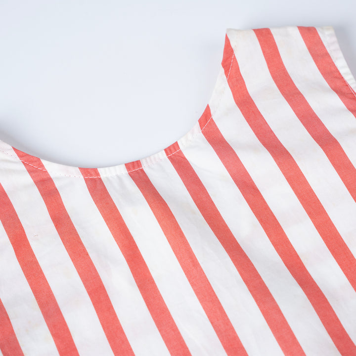 Poney Girls Red Striped with Back Ribbon Sleeveless Blouse