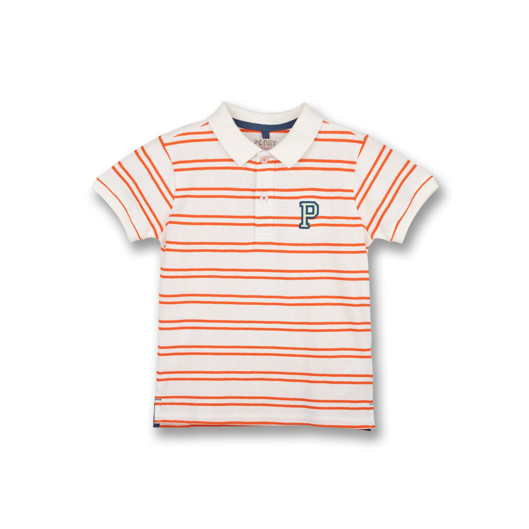 Poney Boys Orange Nathan's Striped Short Sleeve Polo