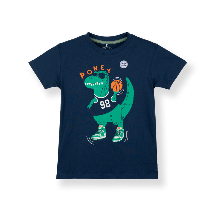 Poney Boys Navy Hoopsaurus Regular Fit Short Sleeve Tee