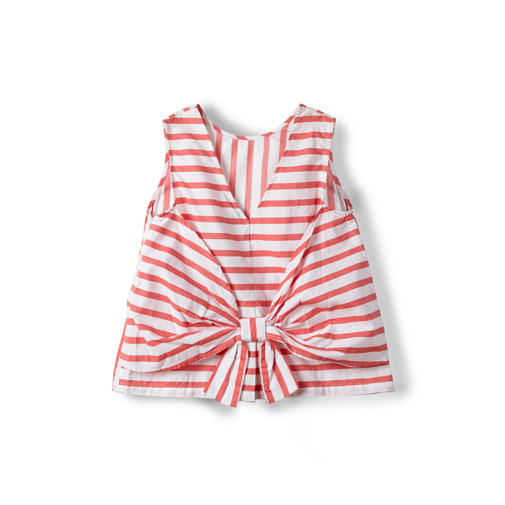 Poney Girls Red Striped with Back Ribbon Sleeveless Blouse