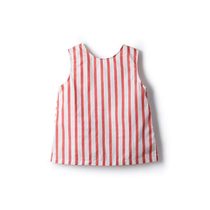Poney Girls Red Striped with Back Ribbon Sleeveless Blouse