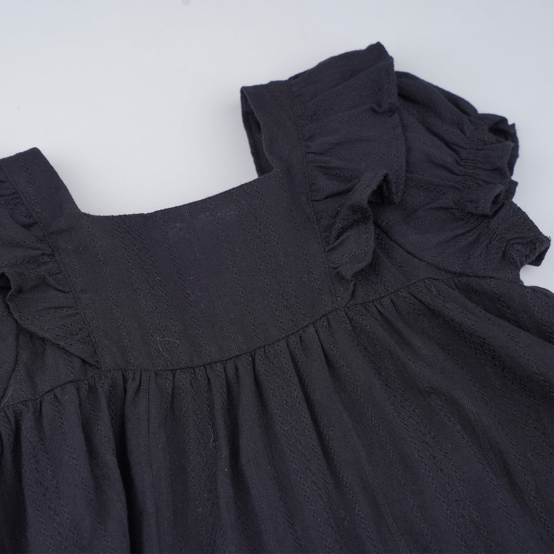 Poney Girls Black Short Sleeve Jacquard Dress 1230063
