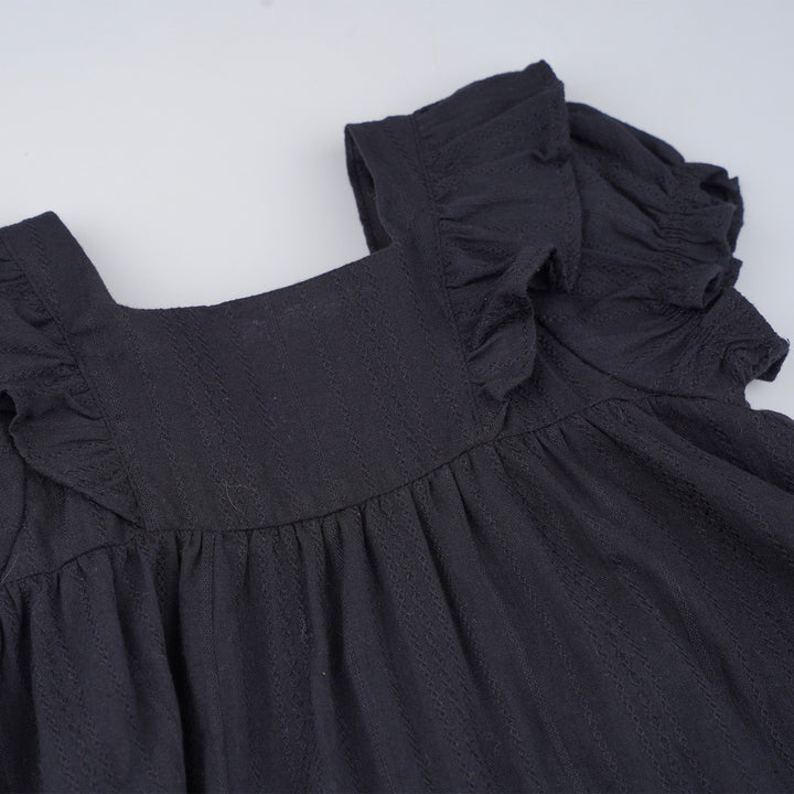 Poney Girls Black Short Sleeve Jacquard Dress 1230063