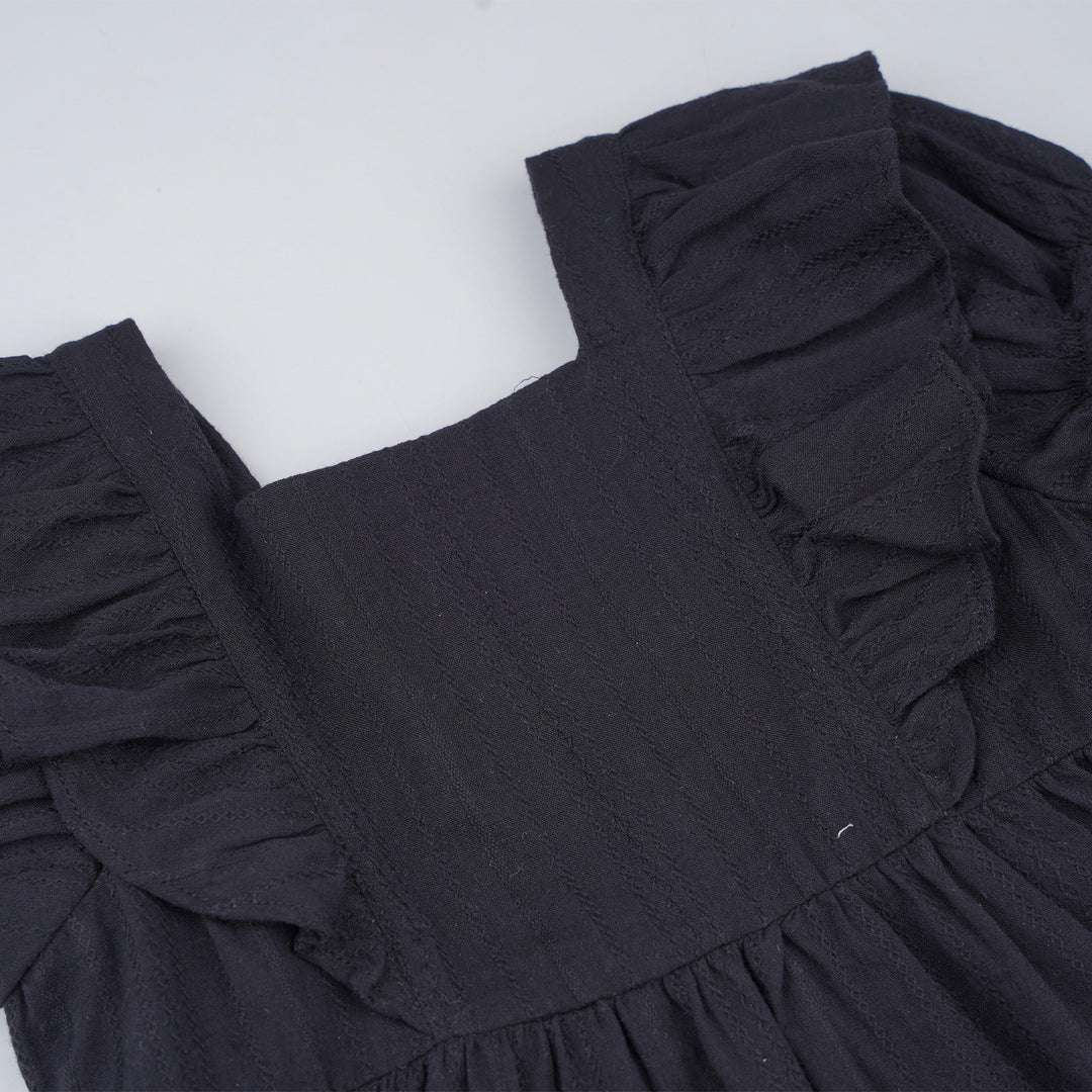Poney Girls Black Short Sleeve Jacquard Dress 1230063