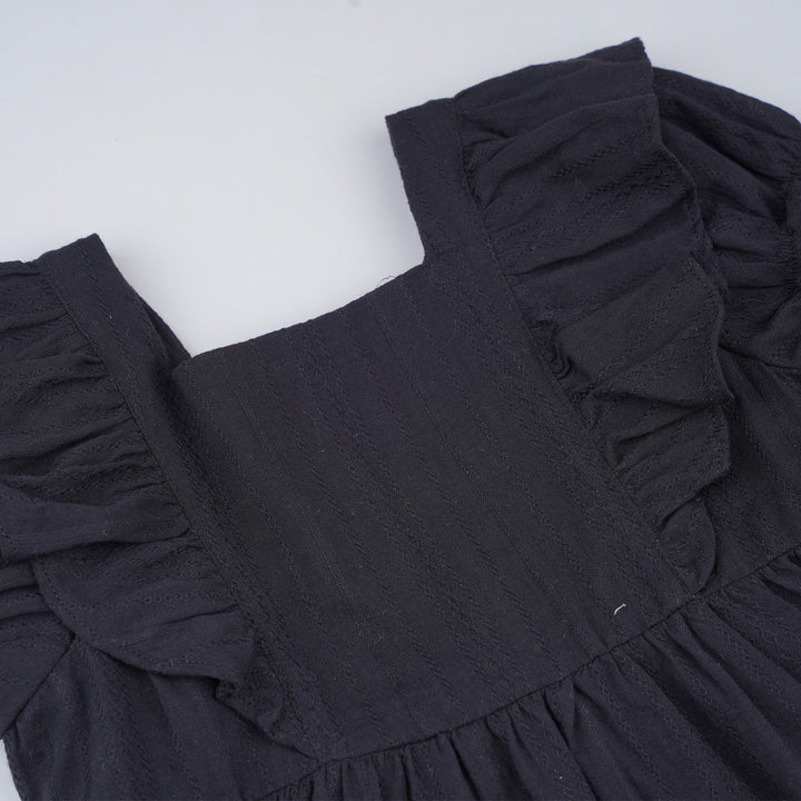 Poney Girls Black Short Sleeve Jacquard Dress 1230063
