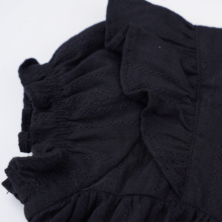Poney Girls Black Short Sleeve Jacquard Dress 1230063