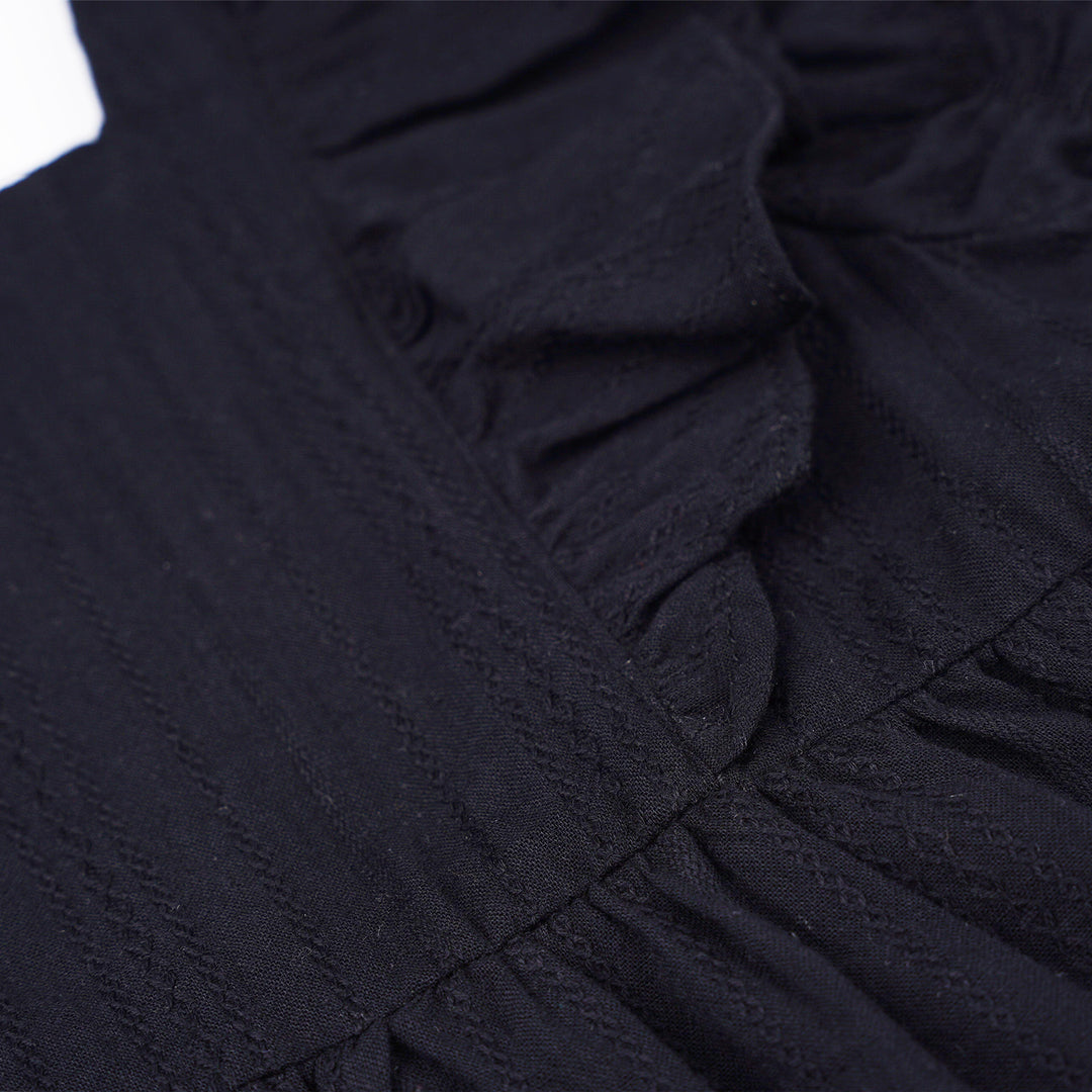 Poney Girls Black Short Sleeve Jacquard Dress 1230063