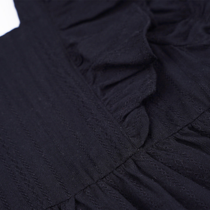 Poney Girls Black Short Sleeve Jacquard Dress 1230063
