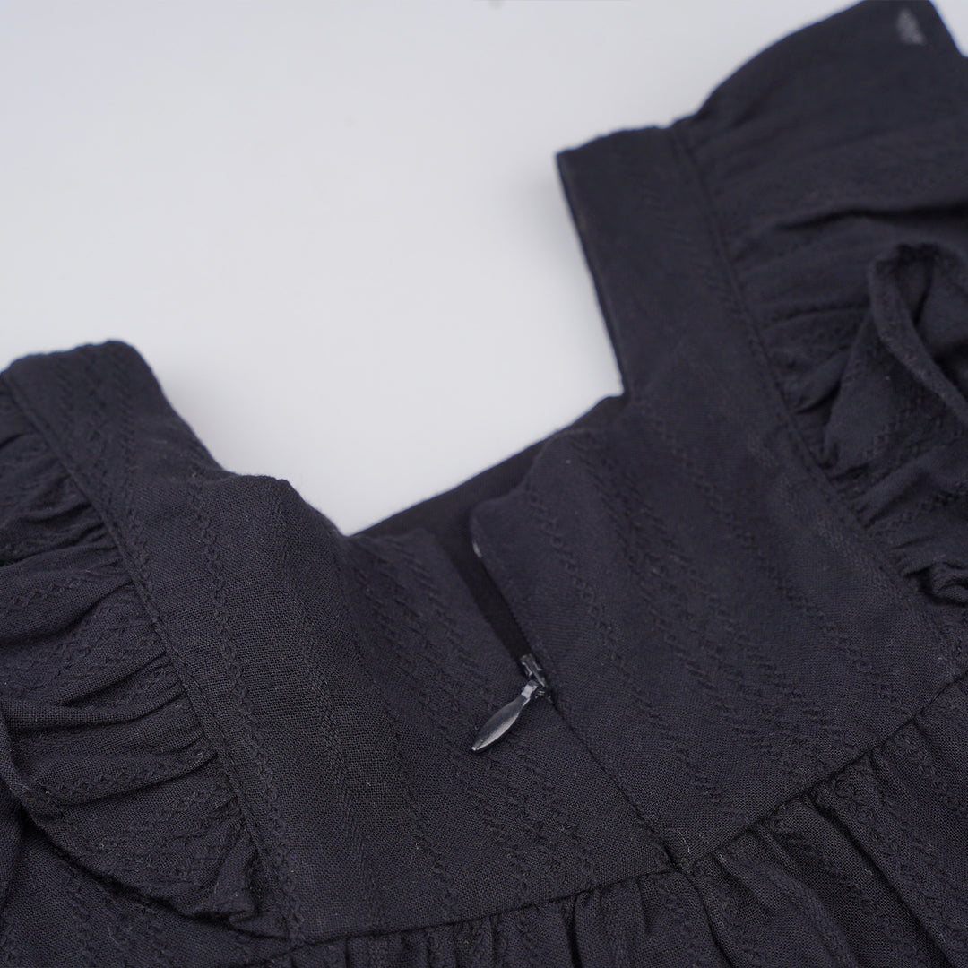 Poney Girls Black Short Sleeve Jacquard Dress 1230063