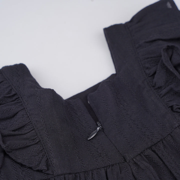 Poney Girls Black Short Sleeve Jacquard Dress 1230063