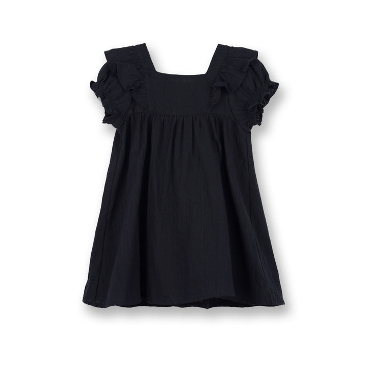 Poney Girls Black Short Sleeve Jacquard Dress 1230063