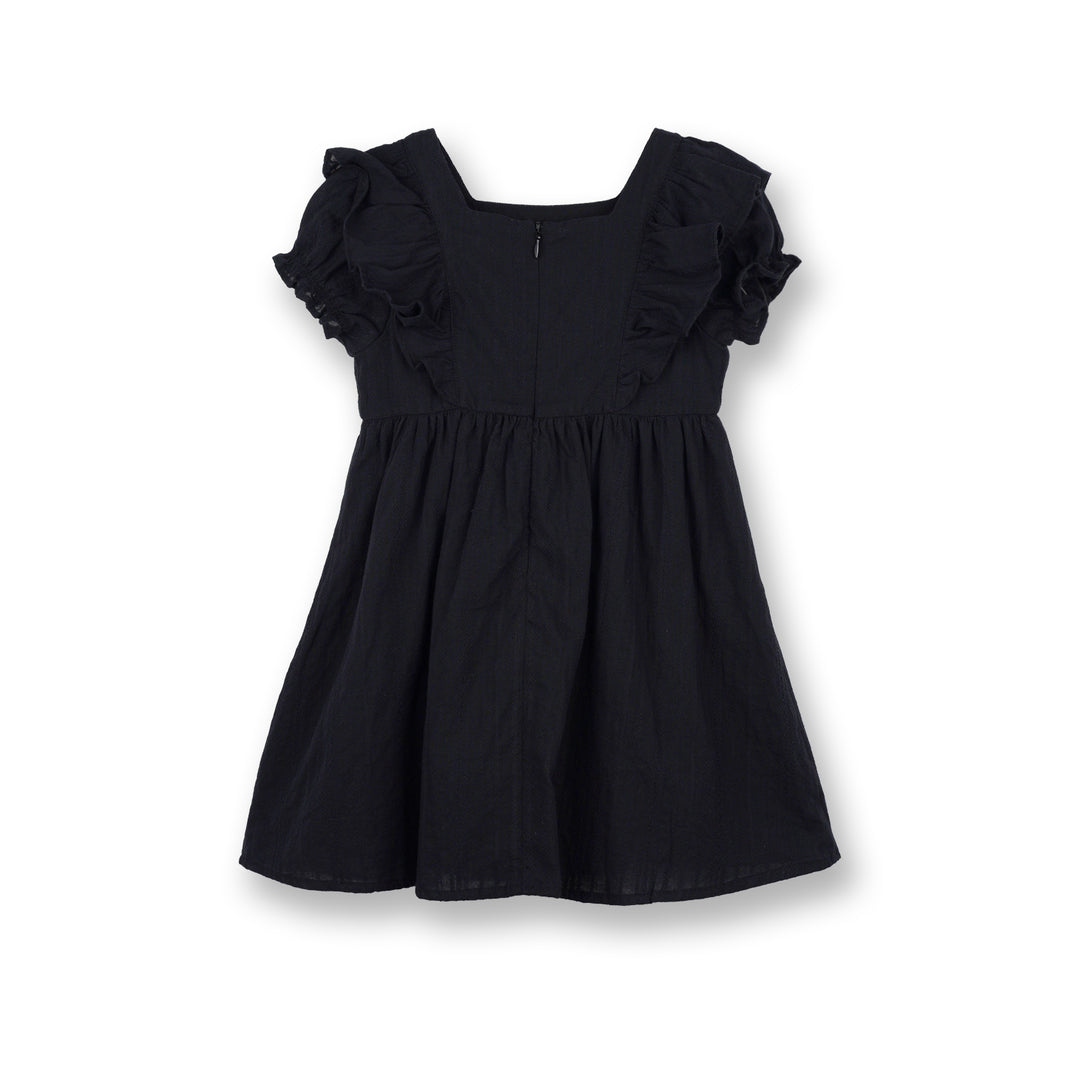 Poney Girls Black Short Sleeve Jacquard Dress 1230063