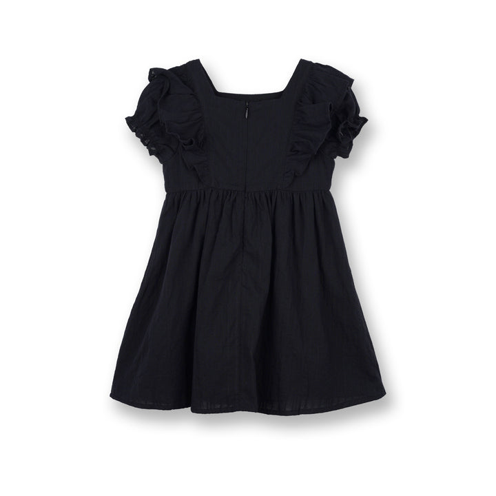 Poney Girls Black Short Sleeve Jacquard Dress 1230063