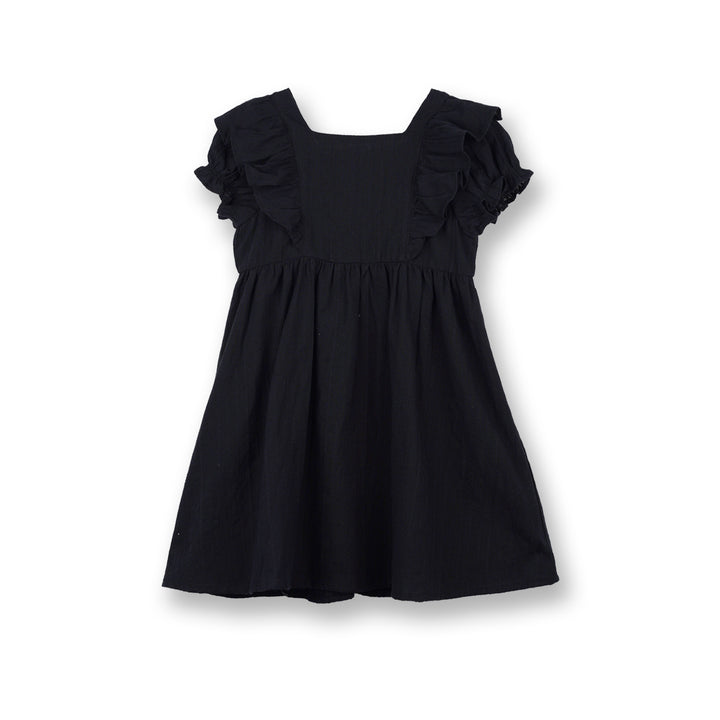 Poney Girls Black Short Sleeve Jacquard Dress 1230063
