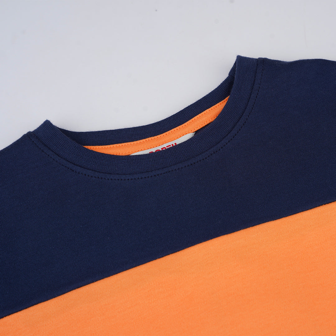 Poney Boys Navy Colour Blocking Striped Oversized Short Sleeve Tee