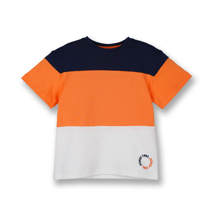 Poney Boys Navy Colour Blocking Striped Oversized Short Sleeve Tee