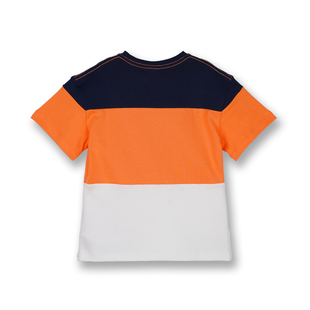 Poney Boys Navy Colour Blocking Striped Oversized Short Sleeve Tee