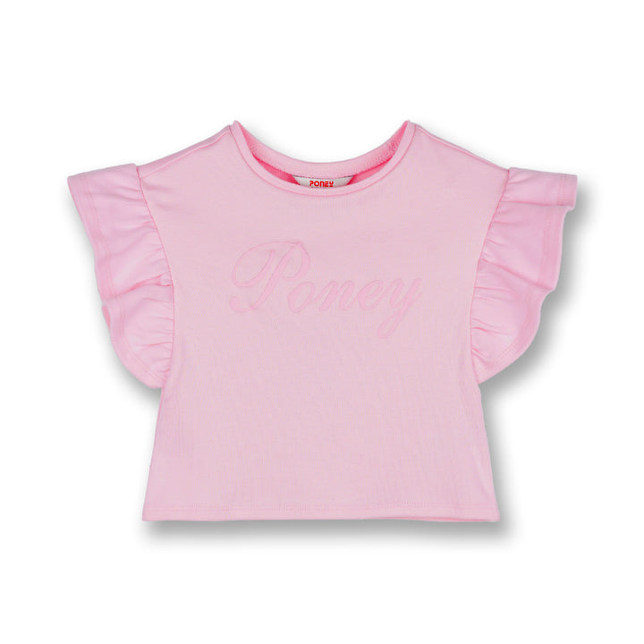 Poney Girls Pink Ruffled Short Sleeve Top