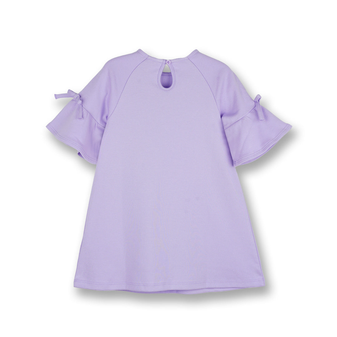 Poney Girls Light Purple Midi Ribbon Sleeve Dress