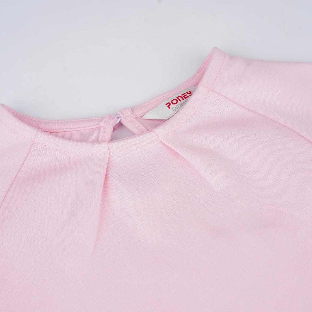 Poney Girls Pink Midi Ribbon Sleeve Dress