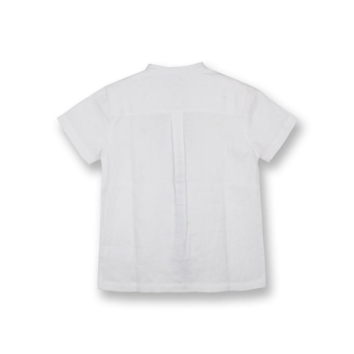 Poney Boys White Mao Collar Linen Short Sleeve Shirt