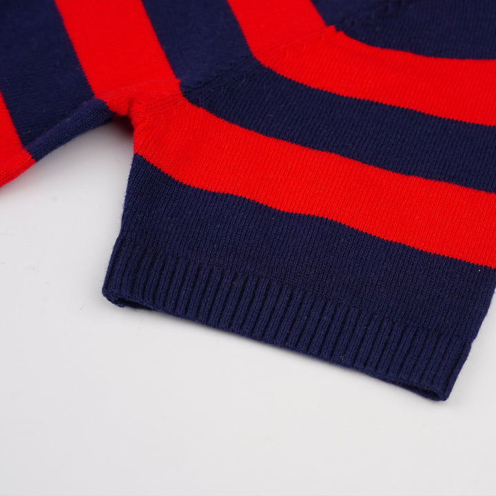 Poney Boys Red Navy Stripe Round Neck Short Sleeve Sweater