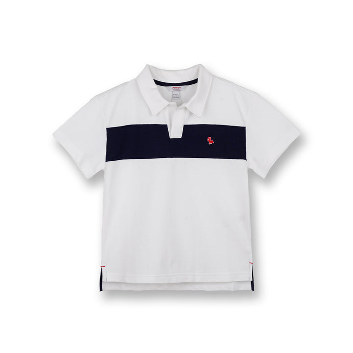 Poney Boys Off White Colour Block Oversized Short Sleeve Polo