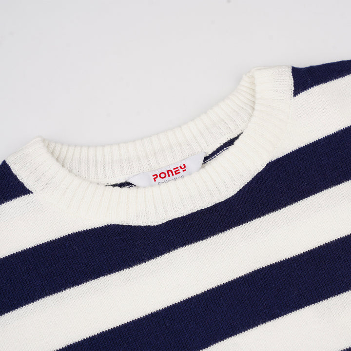 Poney Boys Navy Stripe Round Neck Short Sleeve Sweater