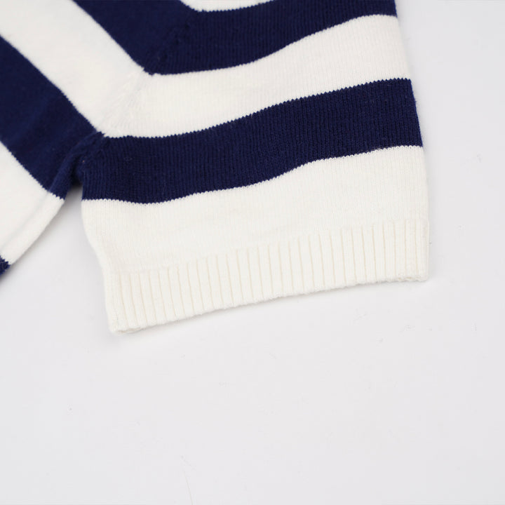 Poney Boys Navy Stripe Round Neck Short Sleeve Sweater