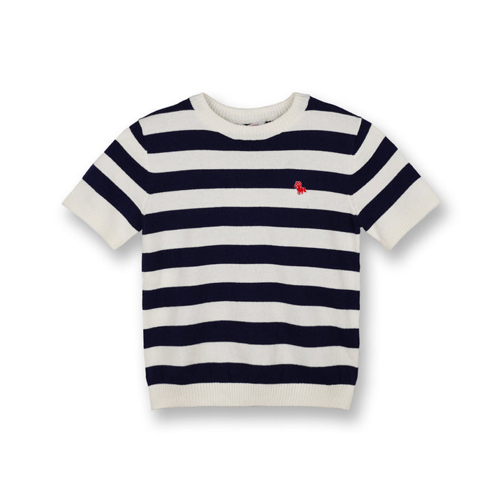 Poney Boys Navy Stripe Round Neck Short Sleeve Sweater