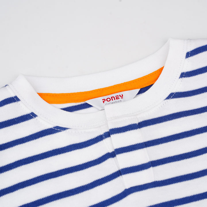 Poney Boys Blue Interlock Stripes Henley Short Sleeve Tee