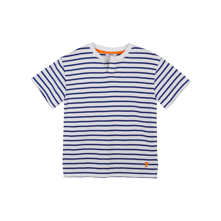Poney Boys Blue Interlock Stripes Henley Short Sleeve Tee