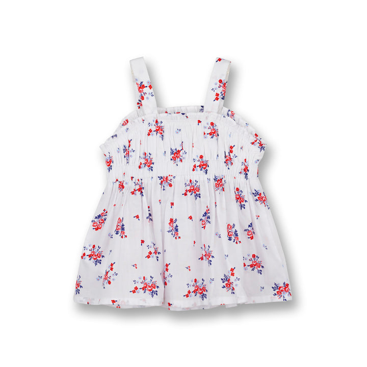 Poney Girls White Ditsy Ruby Red Floral Sleeveless Blouse