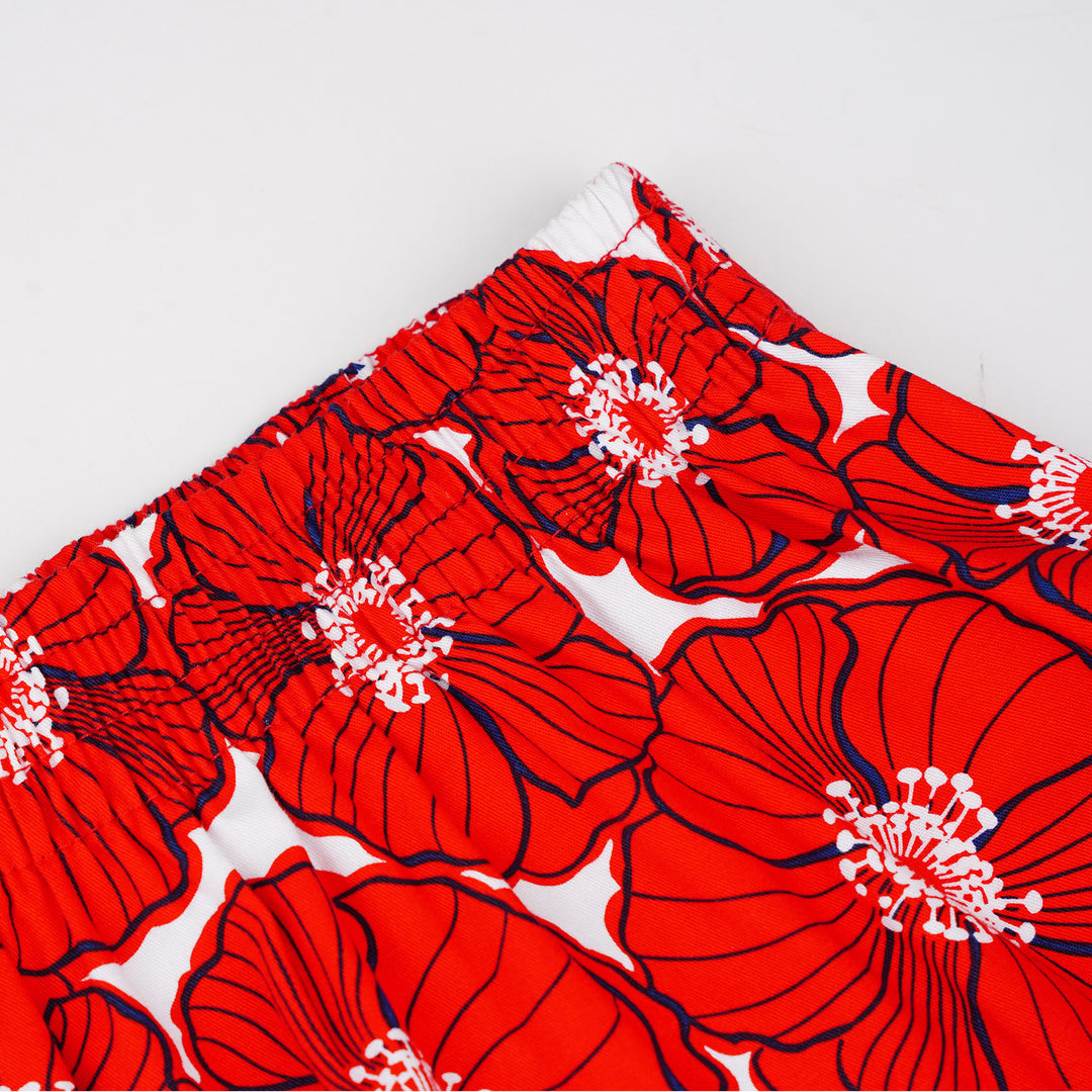 Poney Girls Red Dainty Flower Petals Printed Panel Skirt