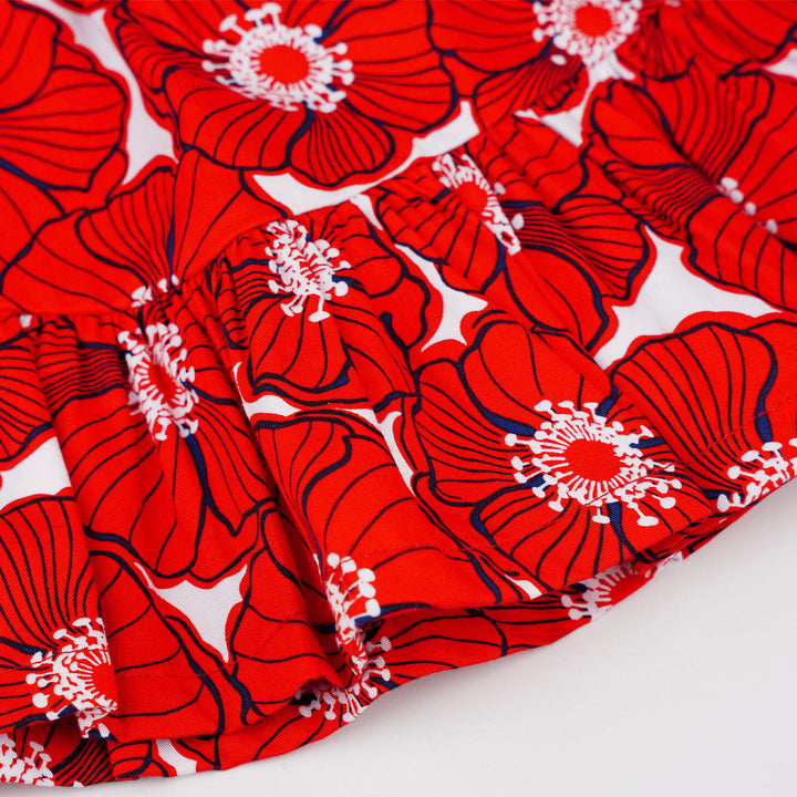 Poney Girls Red Dainty Flower Petals Printed Panel Skirt